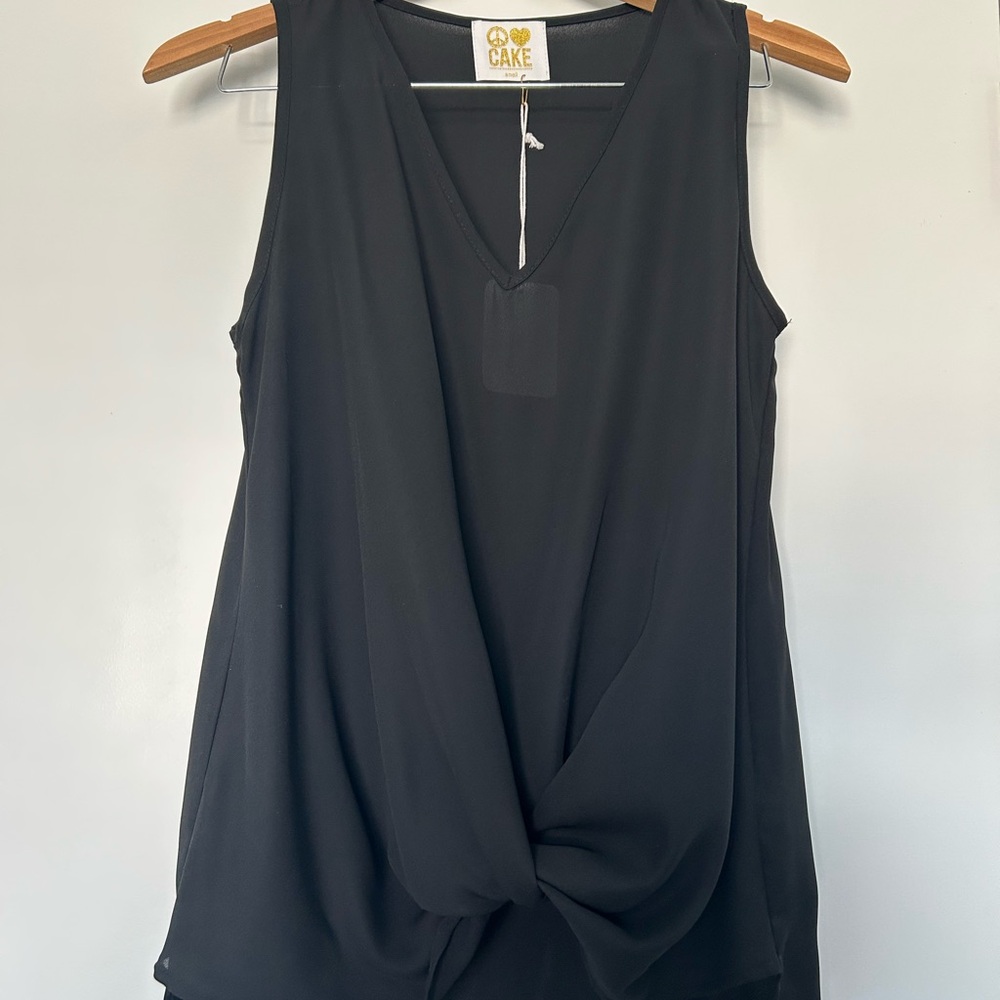 Cake Black Tie Front Tank Top